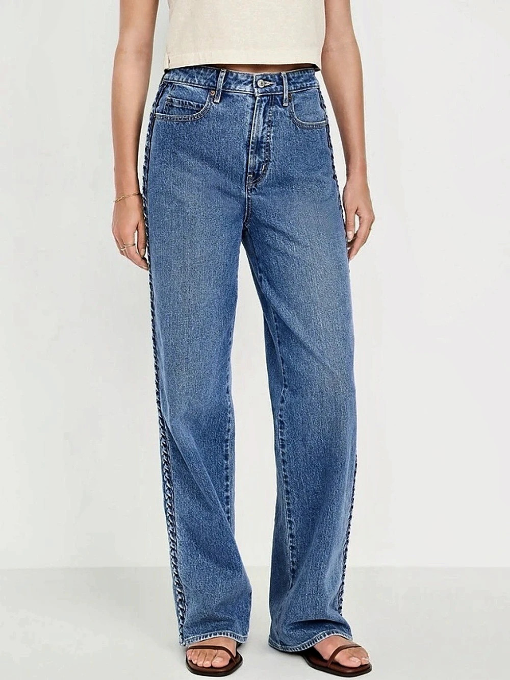 💕 OLD NAVY extra high-rise sky-hi wide leg braid trim jeans new size 8